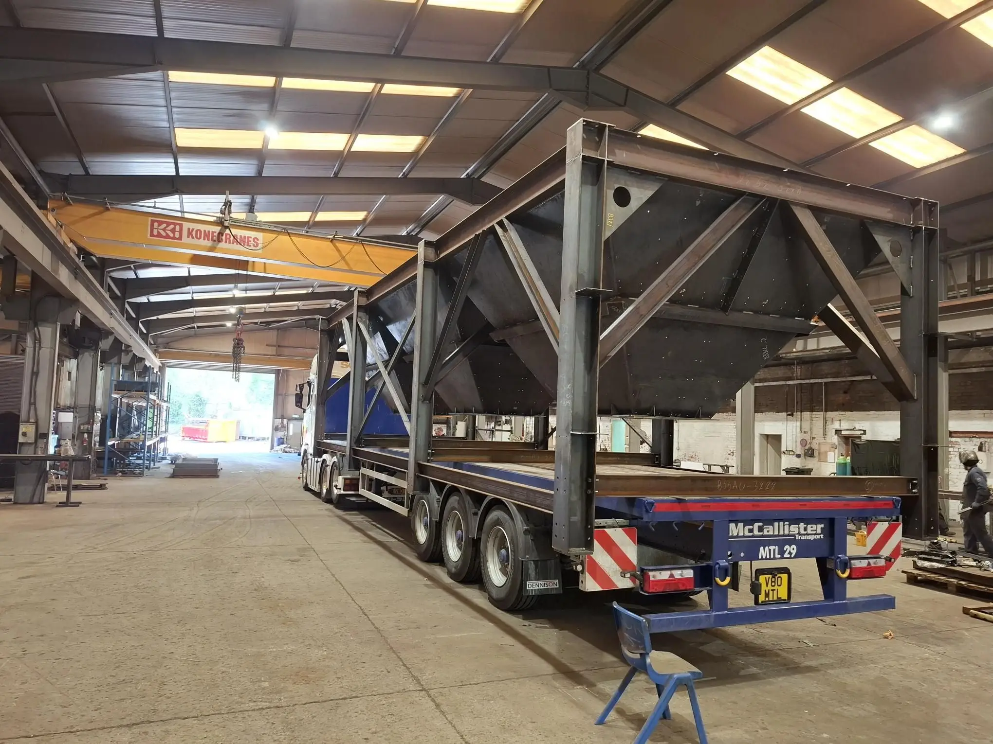 Five-bay hopper bin mould loaded for delivery